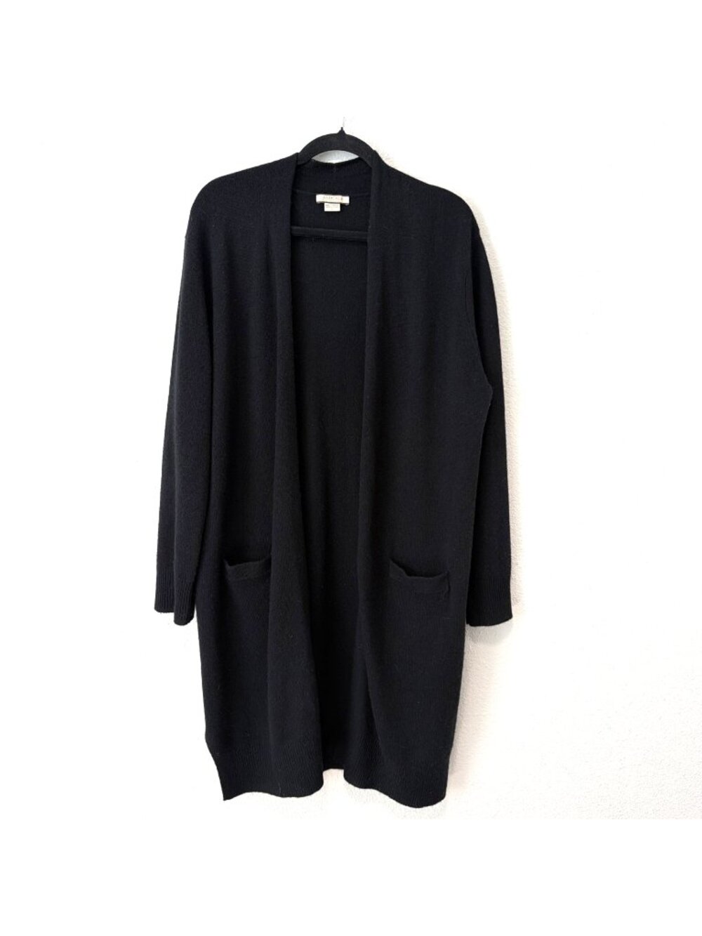 Amicale Womens L 100% Cashmere Black Long Open Front Cardigan Quiet Luxury